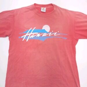 Vintage Hawaii Logo T-Shirt Poly Tees Size Large Pink Coral‎ Fits Small